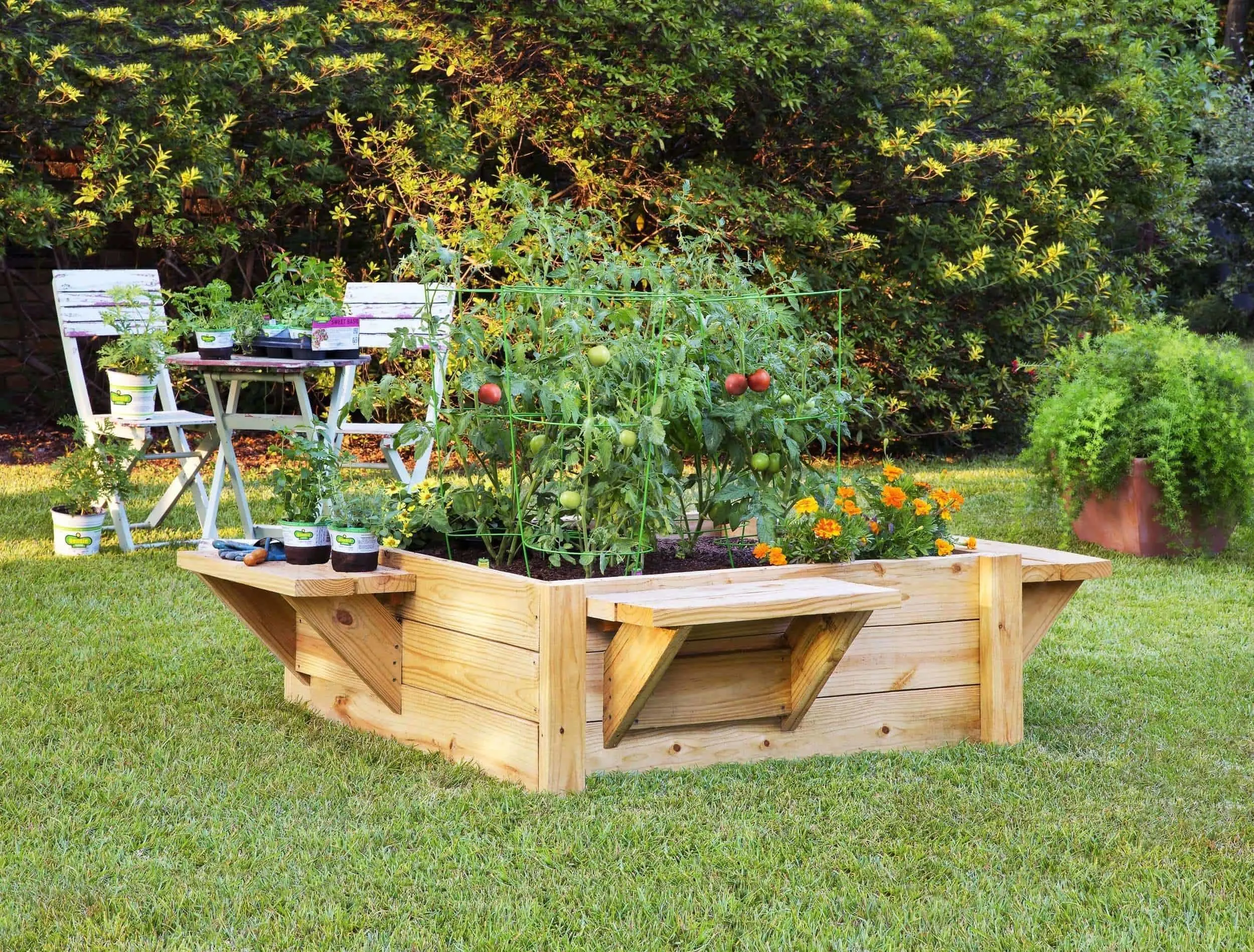 Raised Bed with Benches - DIY Raised Garden Bed Ideas