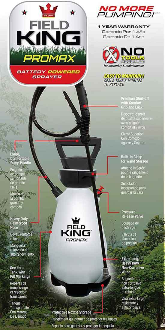 Field King 190571 Lithium Ion Battery Powered Pump Zero Technology Sprayer - Best Dandelion Killer Spray