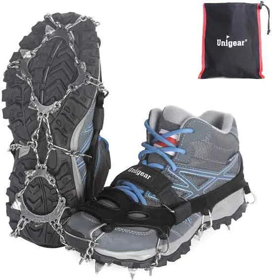 Unigear Traction Cleats Ice Snow Grips with 18 Spikes for Walking Jogging Climbing and Hiking - Best Shoes for Icy Pavements