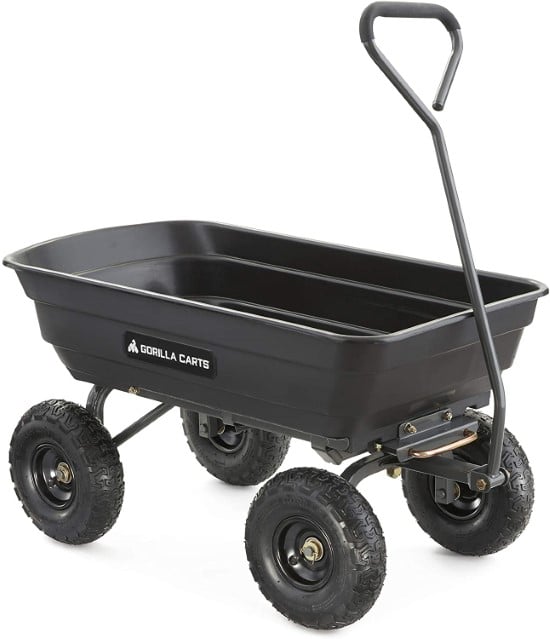 Poly Garden Dump Cart with Pneumatic Tires Best Dump Carts for Lawn Tractor