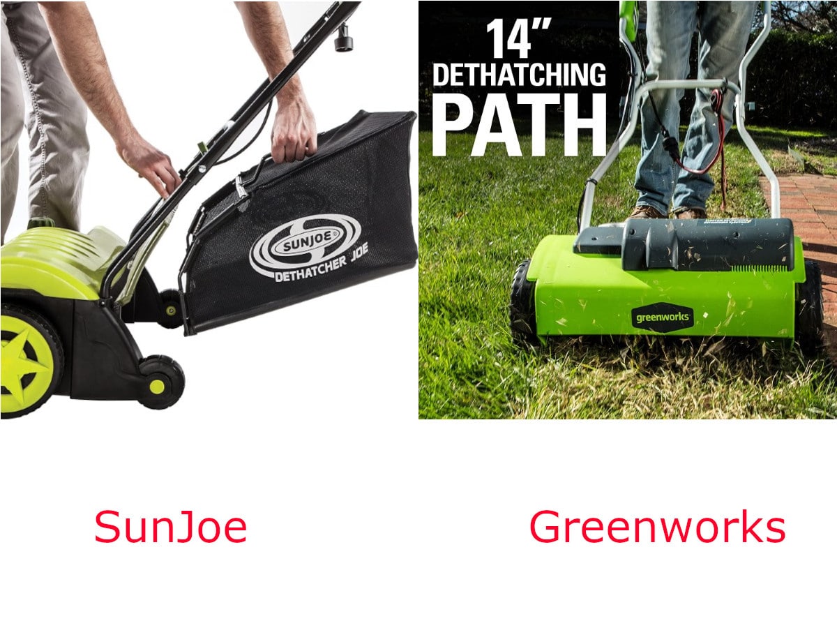 The differences in Greenworks and Sun Joe Dethatcher