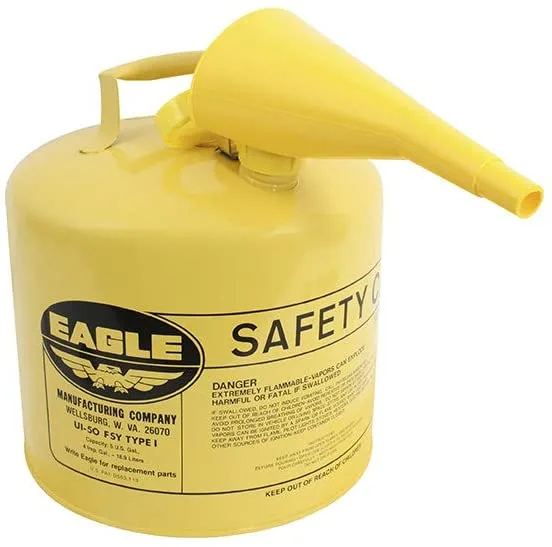 Eagle UI 50 FSY Type I 5 gallon Yellow Galvanized Steel Safety Gas Can Best Gas Can For Lawn Mower