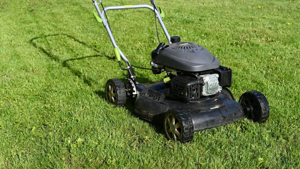 Black lawn mower—conserve water in your garden.